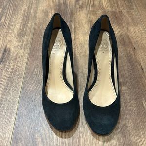 Tory Burch black suede wedge heel